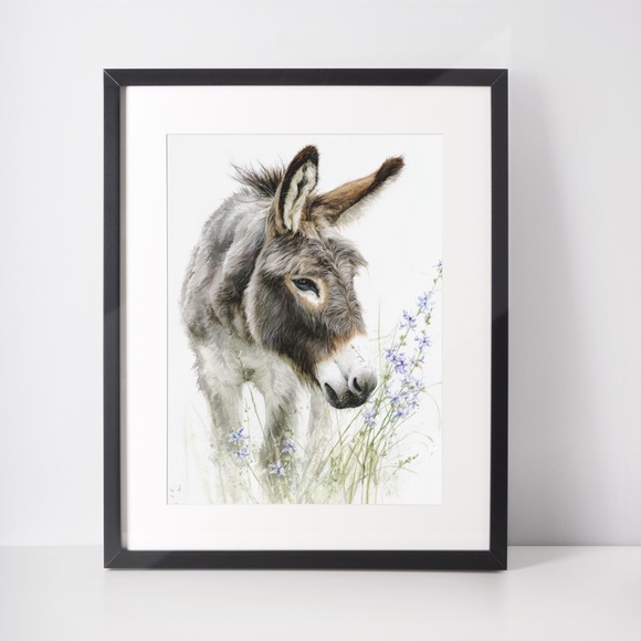 Watercolor Donkey Wall Art Print, Unframed - Charming Farmhouse Decor - Picture 2 of 6
